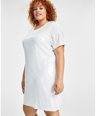 Trendy Plus Size Printed Short-Sleeve Sequin Dress White $54.74 Dresses