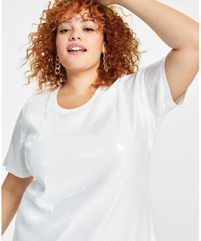 Trendy Plus Size Printed Short-Sleeve Sequin Dress White $54.74 Dresses