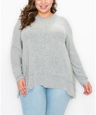 Plus Size Cozy Long Sleeve Pleat Button Back Top Heather Gray $22.68 Tops