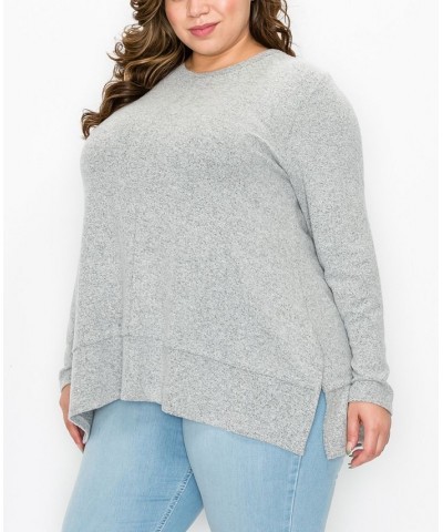 Plus Size Cozy Long Sleeve Pleat Button Back Top Heather Gray $22.68 Tops