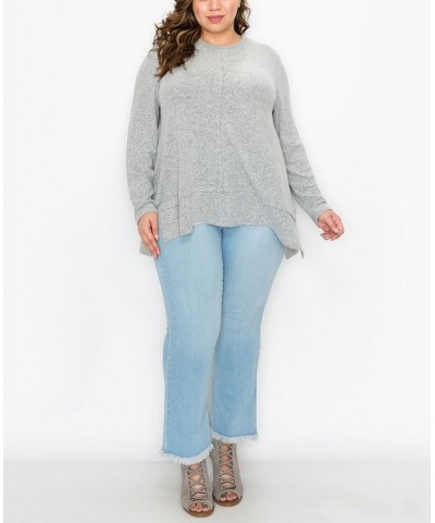 Plus Size Cozy Long Sleeve Pleat Button Back Top Heather Gray $22.68 Tops