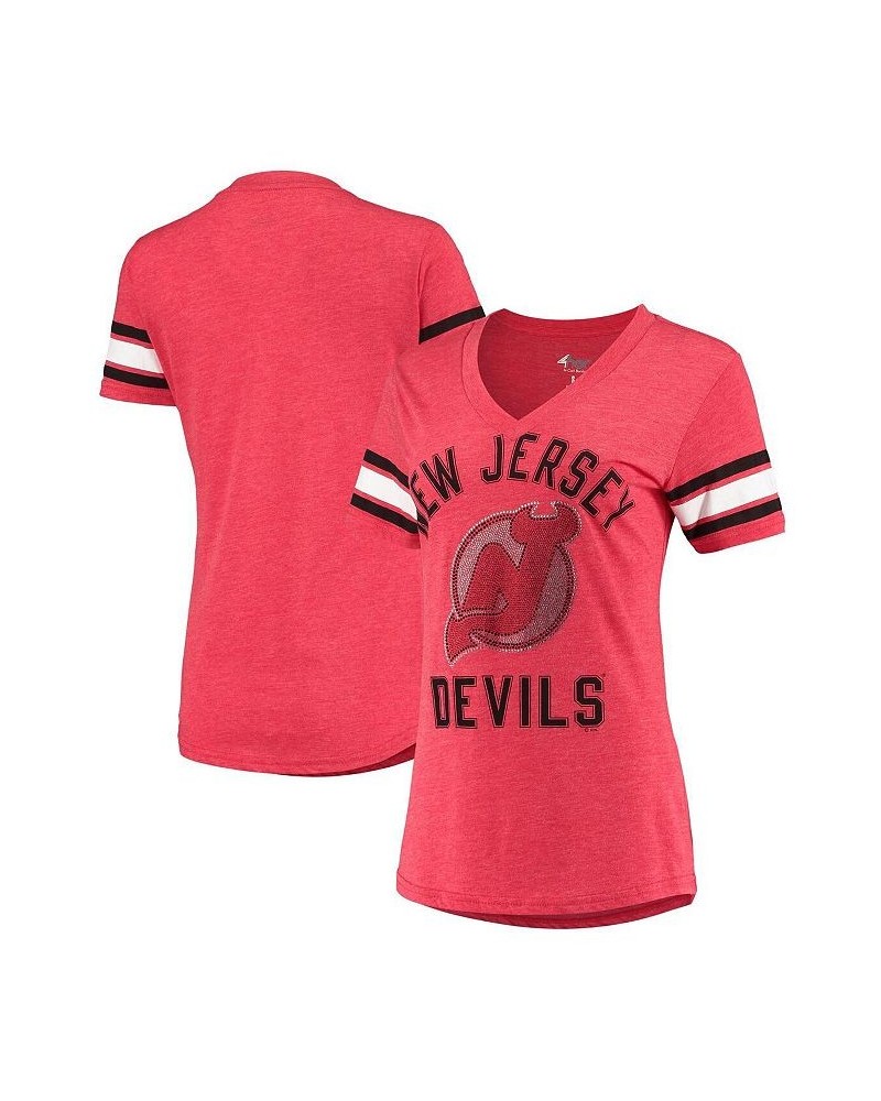 Women's Red New Jersey Devils Wild Card Tri-Blend V-Neck T-shirt Red $18.54 Tops