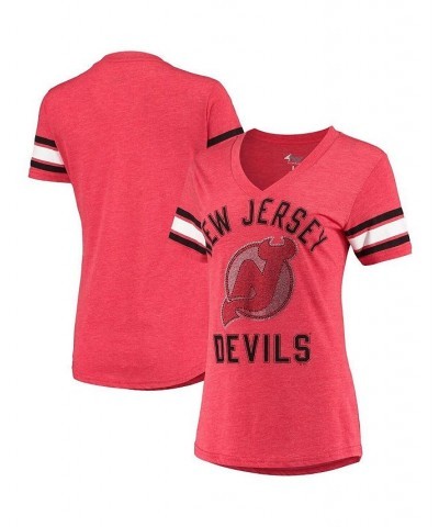 Women's Red New Jersey Devils Wild Card Tri-Blend V-Neck T-shirt Red $18.54 Tops