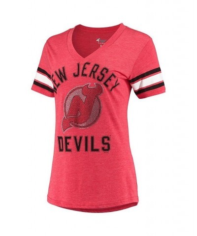 Women's Red New Jersey Devils Wild Card Tri-Blend V-Neck T-shirt Red $18.54 Tops