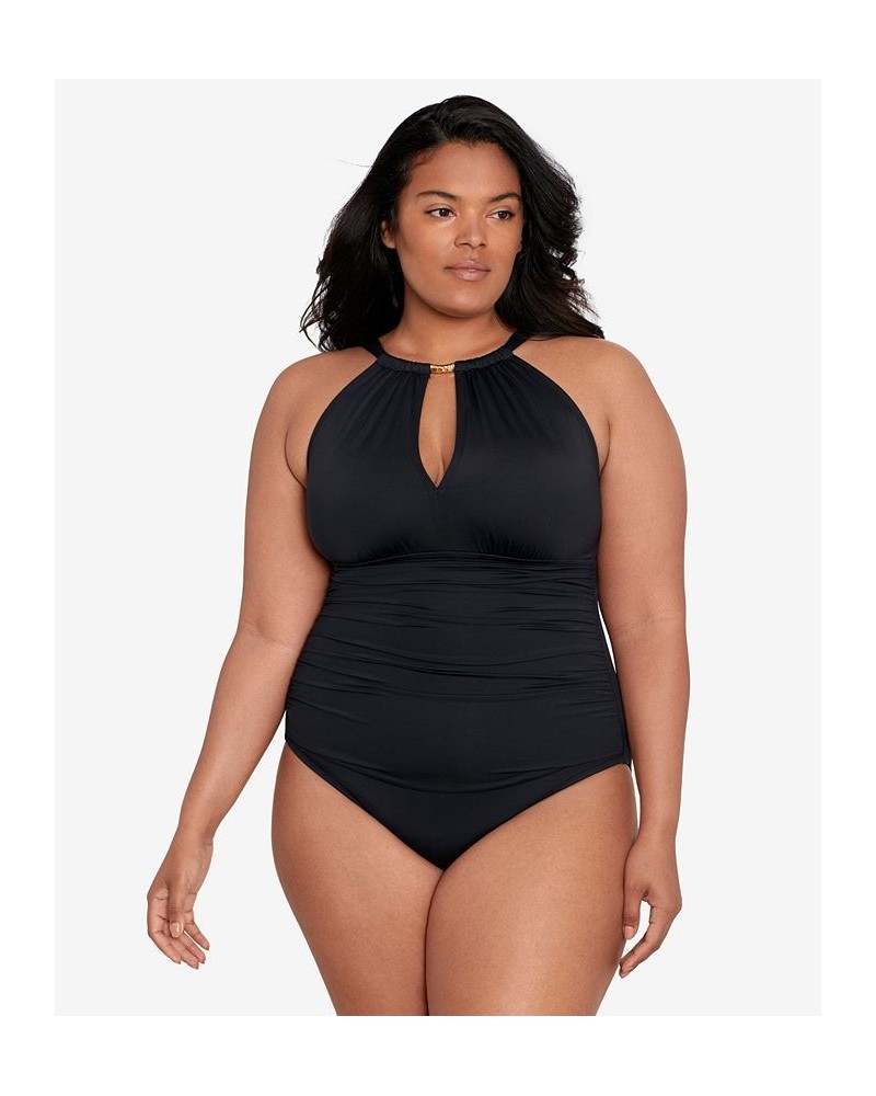 Plus Size Halter-Neck One Piece Swimsuit Black $81.60 Swimsuits