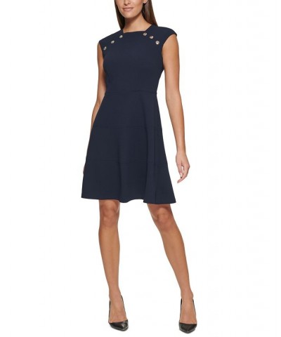 Button-Detail Fit & Flare Dress Sky Captain $53.55 Dresses