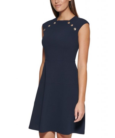 Button-Detail Fit & Flare Dress Sky Captain $53.55 Dresses