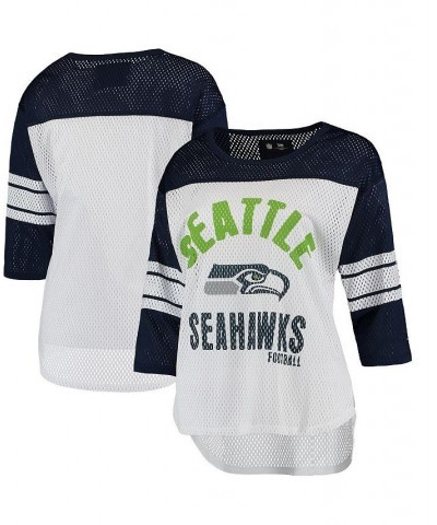 Women's Seattle Seahawks First Team Three-Quarter Sleeve Mesh T-shirt White, College Navy $27.83 Tops