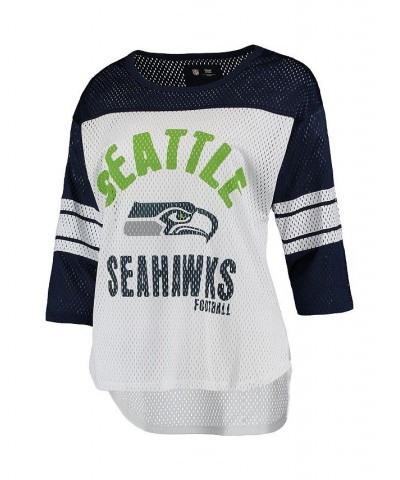 Women's Seattle Seahawks First Team Three-Quarter Sleeve Mesh T-shirt White, College Navy $27.83 Tops