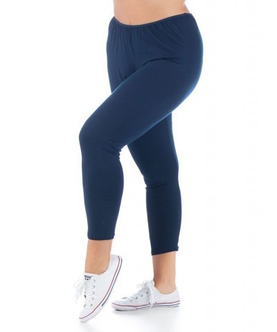 Women's Plus Size Comfortable Ankle Length Stretch Leggings Navy $27.93 Pants