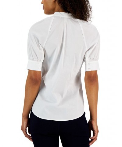 Women's Short-Sleeve Poplin Tie-Neck Top Bright White $25.96 Tops