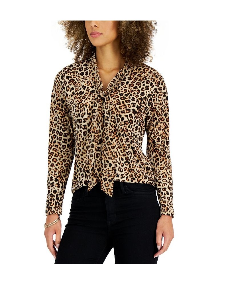 Women's Leopard Tie-Neck Blouse Sedona Dust Combo $10.89 Tops
