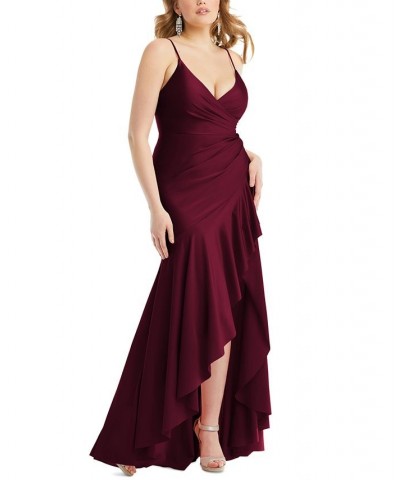 Women's Ruffled High-Low Sleeveless Gown Red $141.12 Dresses