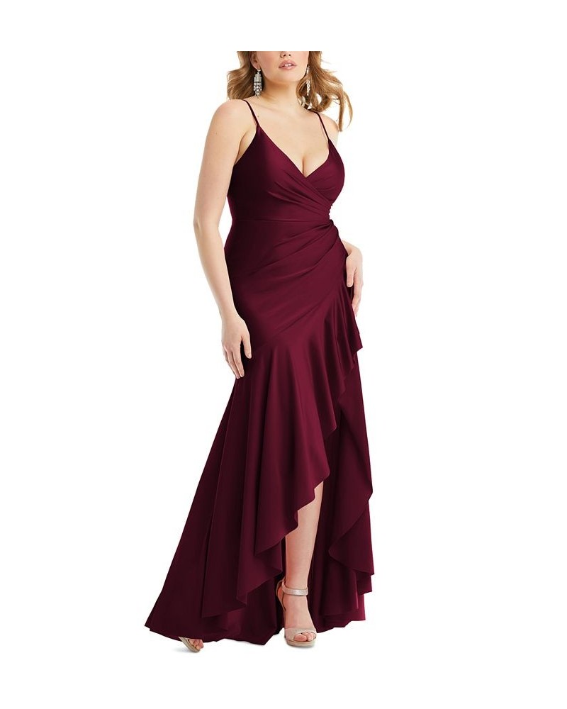 Women's Ruffled High-Low Sleeveless Gown Red $141.12 Dresses