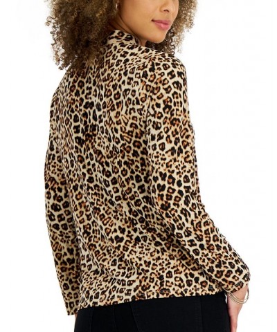 Women's Leopard Tie-Neck Blouse Sedona Dust Combo $10.89 Tops