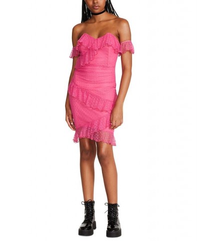 Women's Daisy Ruffled Bodycon Dress Stargazer Pink $57.12 Dresses