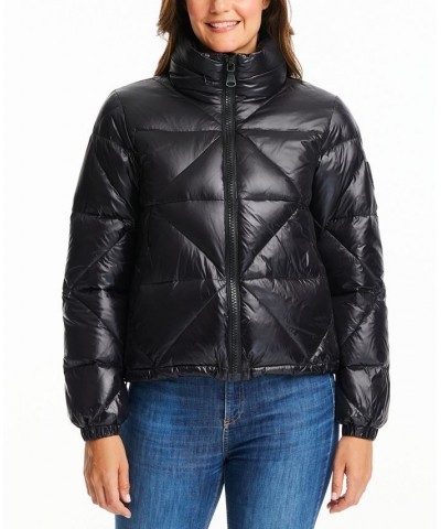 Women's Shine Hooded Cropped Puffer Coat Black $57.40 Coats