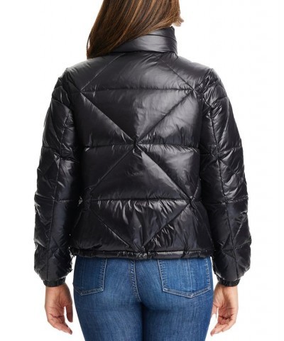 Women's Shine Hooded Cropped Puffer Coat Black $57.40 Coats