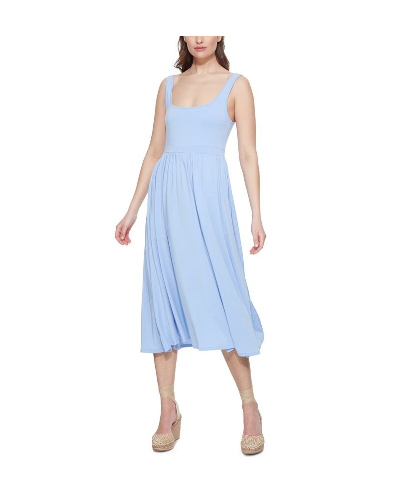 Women's Banded-Waist Knit Sleeveless Midi Dress Blue $16.03 Dresses