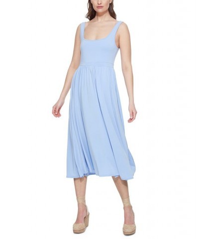 Women's Banded-Waist Knit Sleeveless Midi Dress Blue $16.03 Dresses