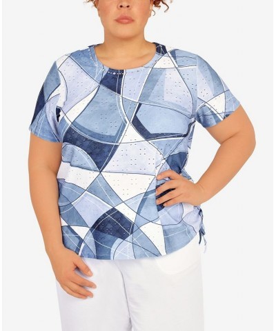 Plus Size Patchwork Eyelet Short Sleeve T-shirt Multi $38.22 Tops