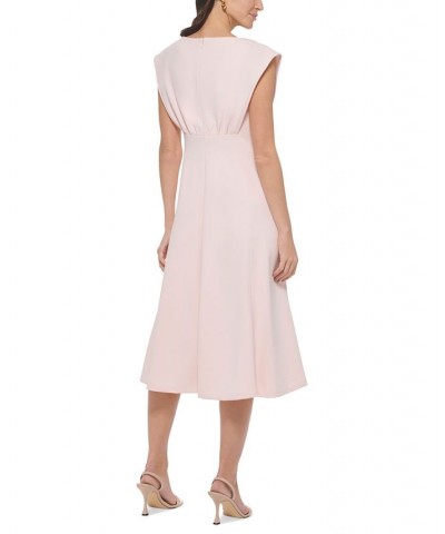 Women's Pleated-Bodice Empire-Waist Midi Dress Pink $44.64 Dresses