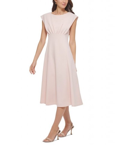 Women's Pleated-Bodice Empire-Waist Midi Dress Pink $44.64 Dresses