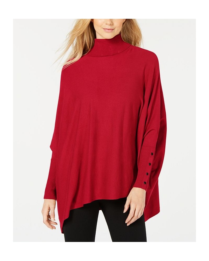 Women's Turtleneck Poncho Sweater Real Red $14.50 Sweaters