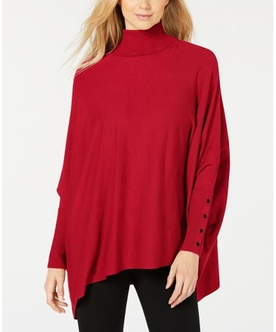 Women's Turtleneck Poncho Sweater Real Red $14.50 Sweaters