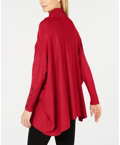 Women's Turtleneck Poncho Sweater Real Red $14.50 Sweaters