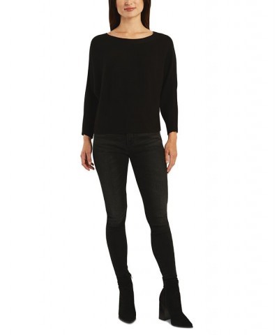 Juniors' Mixed-Knit Dolman-Sleeve Pullover Sweater Black $14.00 Sweaters