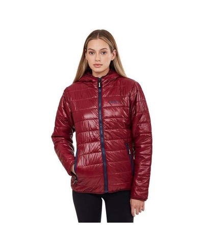 Kara womens jacket quilted burgundy with navy zipper Burgundy $24.80 Jackets