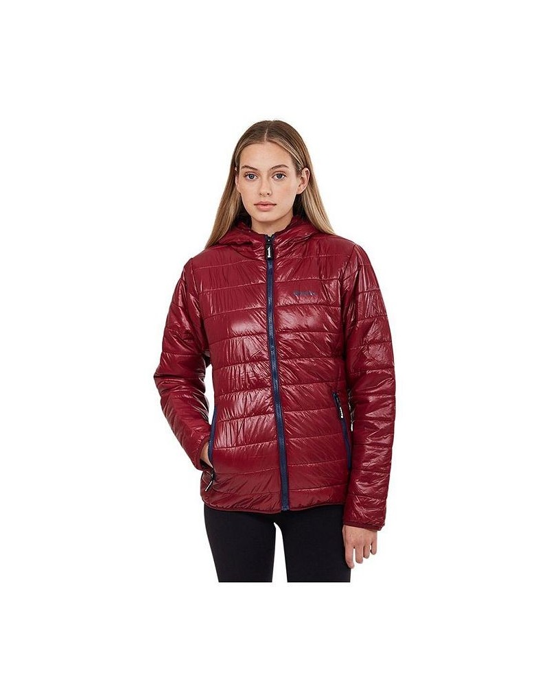 Kara womens jacket quilted burgundy with navy zipper Burgundy $24.80 Jackets