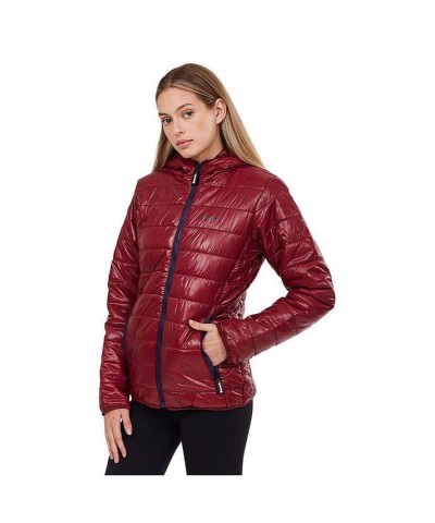 Kara womens jacket quilted burgundy with navy zipper Burgundy $24.80 Jackets