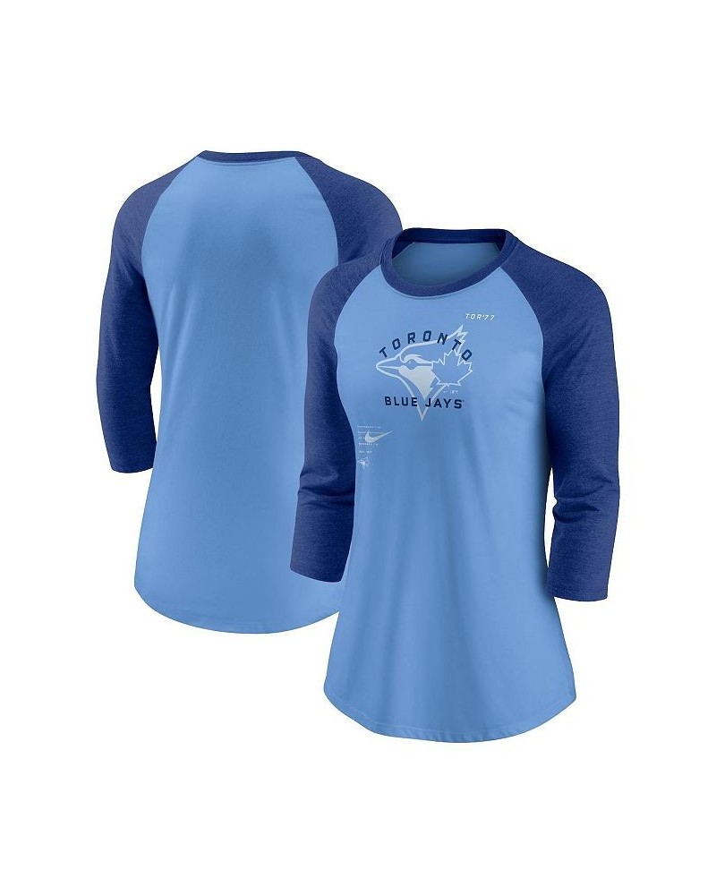 Women's Royal Powder Blue Toronto Blue Jays Next Up Tri-Blend Raglan 3/4-Sleeve T-shirt Royal, Powder Blue $27.50 Tops