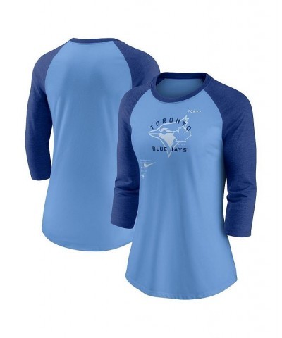 Women's Royal Powder Blue Toronto Blue Jays Next Up Tri-Blend Raglan 3/4-Sleeve T-shirt Royal, Powder Blue $27.50 Tops