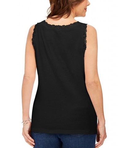 Petite Cotton Lace-Trim Tank Top Deep Black $11.39 Tops