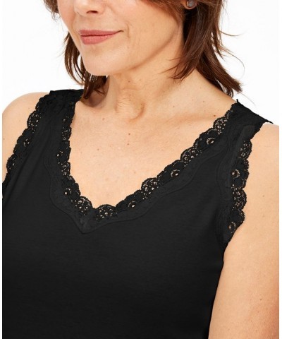 Petite Cotton Lace-Trim Tank Top Deep Black $11.39 Tops