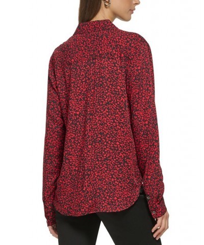 Women's Star-Print Button-Front High-Low Top Scarlet Black Combo $29.27 Tops