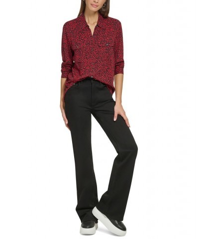 Women's Star-Print Button-Front High-Low Top Scarlet Black Combo $29.27 Tops