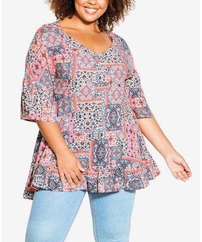 Plus Size Harper Tunic Top Coral Medallion $32.39 Tops