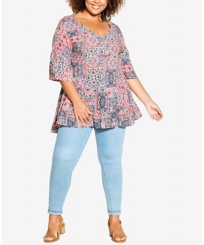 Plus Size Harper Tunic Top Coral Medallion $32.39 Tops