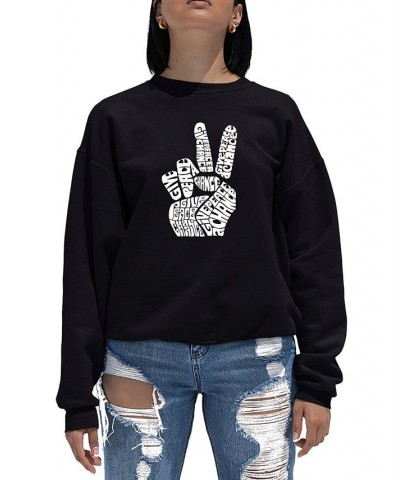 Women's Word Art Crewneck Peace Fingers Sweatshirt Black $25.00 Sweatshirts
