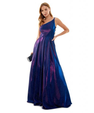 Juniors' Strappy-Back Glitter-Finish Gown Sapphire/Fuschia $64.22 Dresses