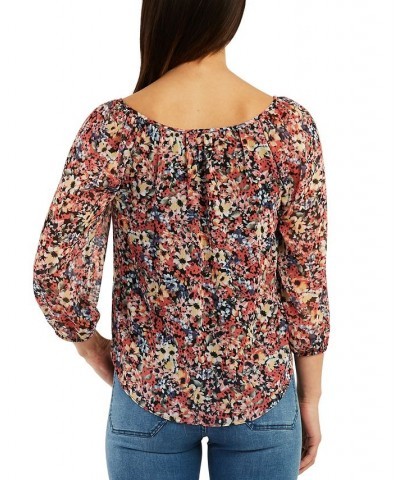 Juniors' Printed Floral Peasant Blouse Pat G $13.57 Tops