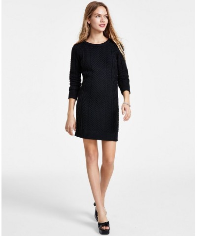 Women's Cable Knit Sweater Dress Black $24.91 Dresses