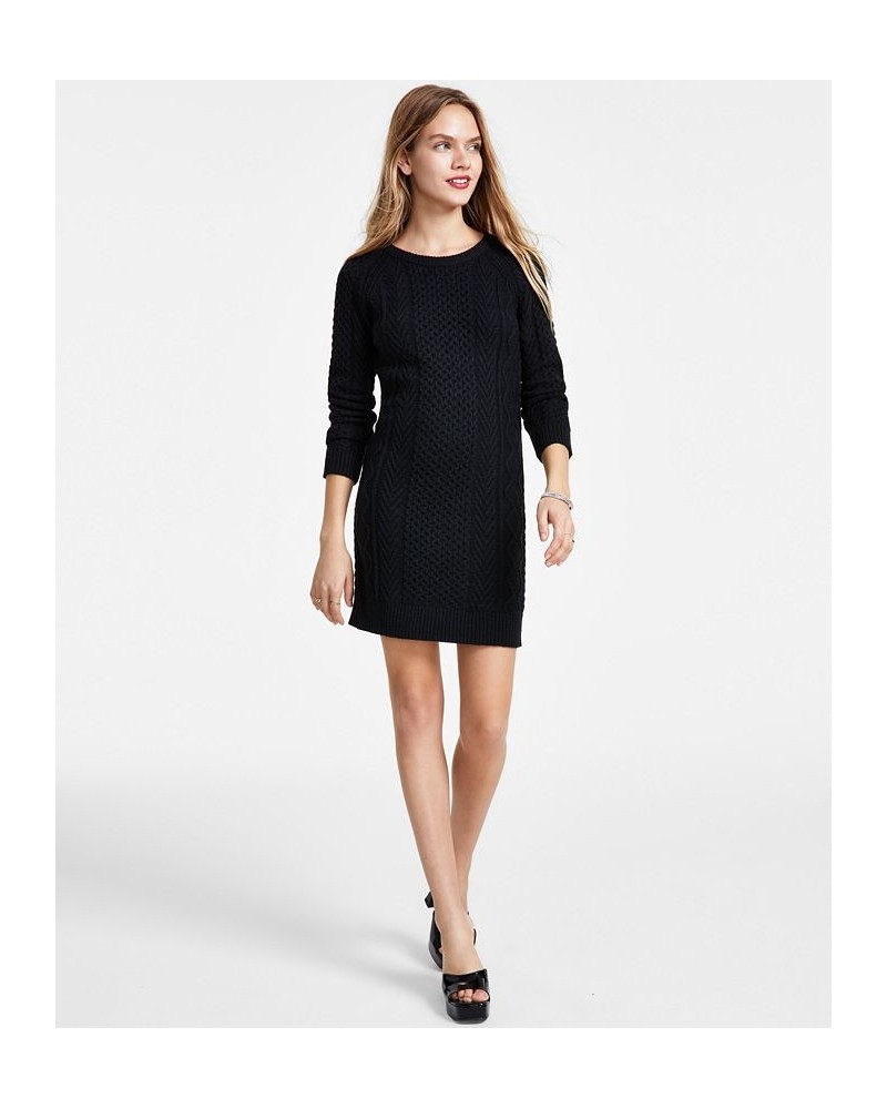 Women's Cable Knit Sweater Dress Black $24.91 Dresses