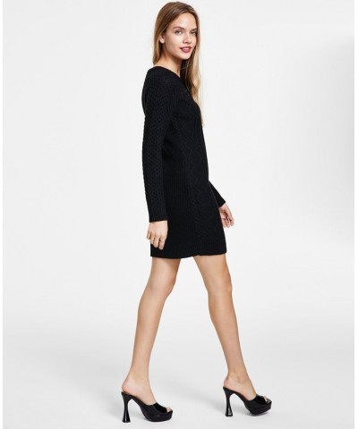 Women's Cable Knit Sweater Dress Black $24.91 Dresses