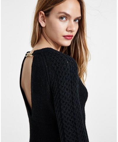 Women's Cable Knit Sweater Dress Black $24.91 Dresses