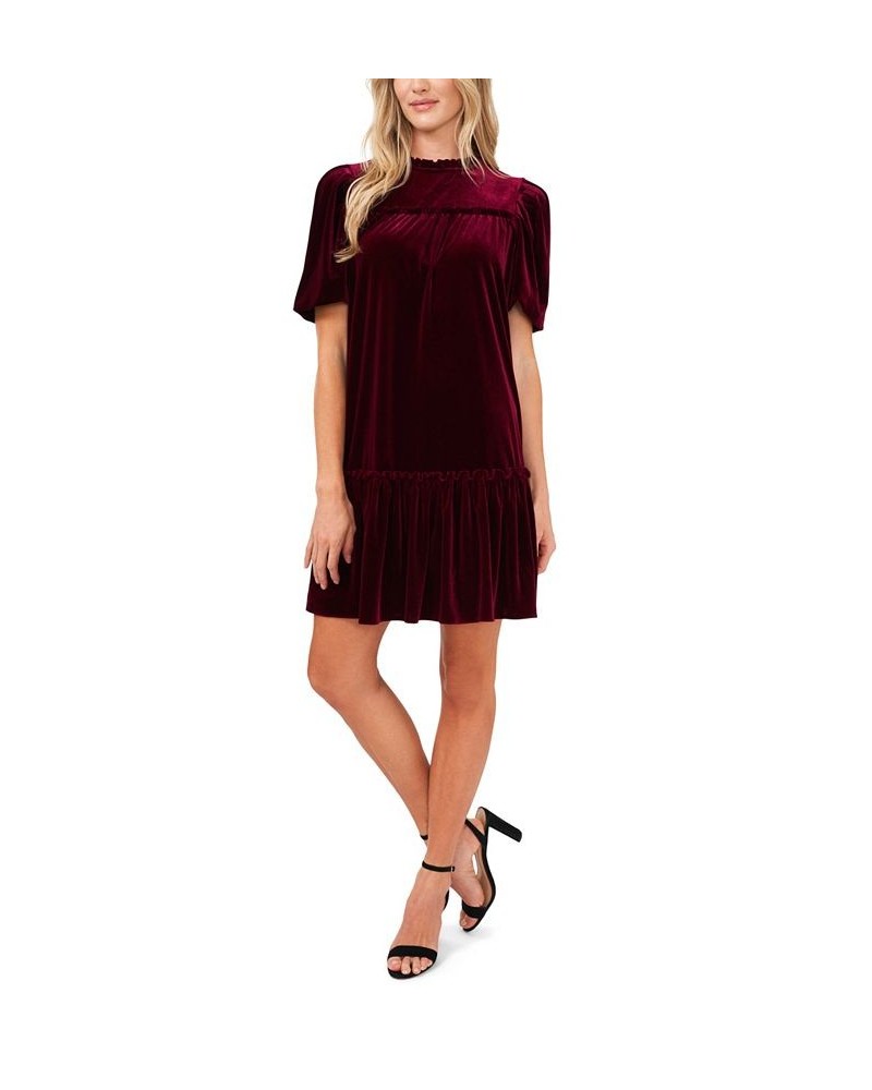 Women's Velvet Ruffled Knit Dress Majestic Wine $49.02 Dresses